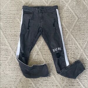 THRT Men's Distressed Black skinny ankle zipper Jeans with White Stripes sz 30